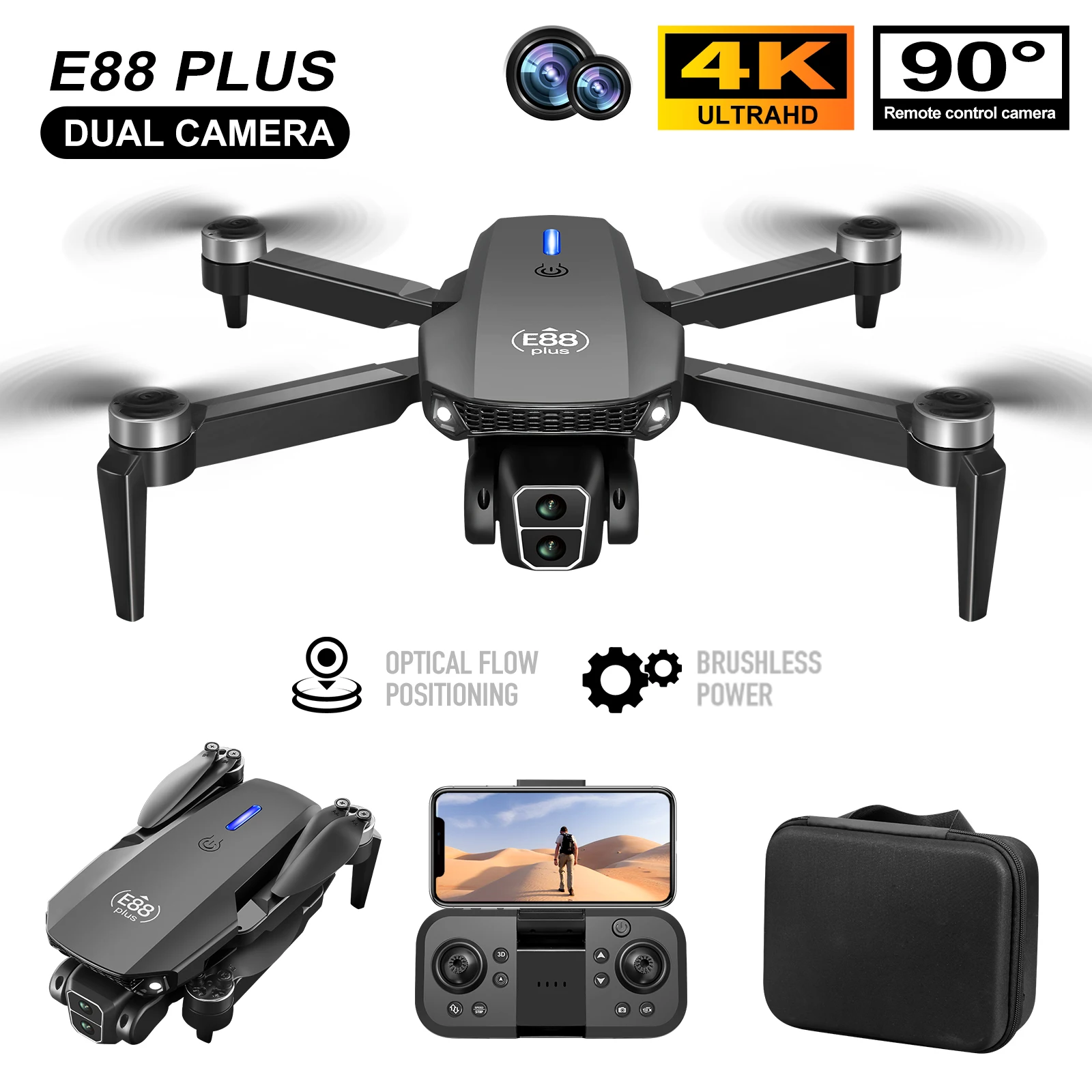 New E88 Plus Quadcopter Drone: - Drone Gimbal Brushless avaliação e preço